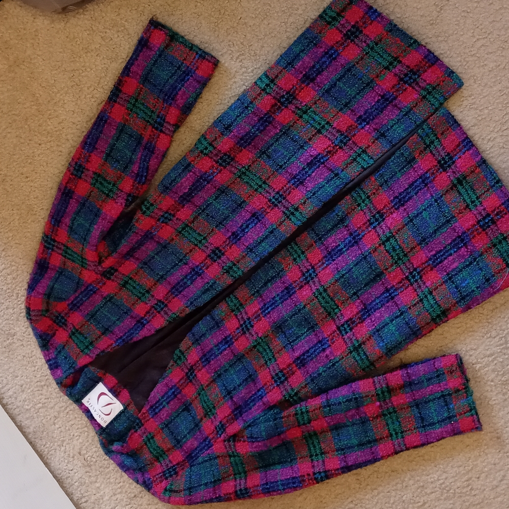 Long plaid boucle blazer